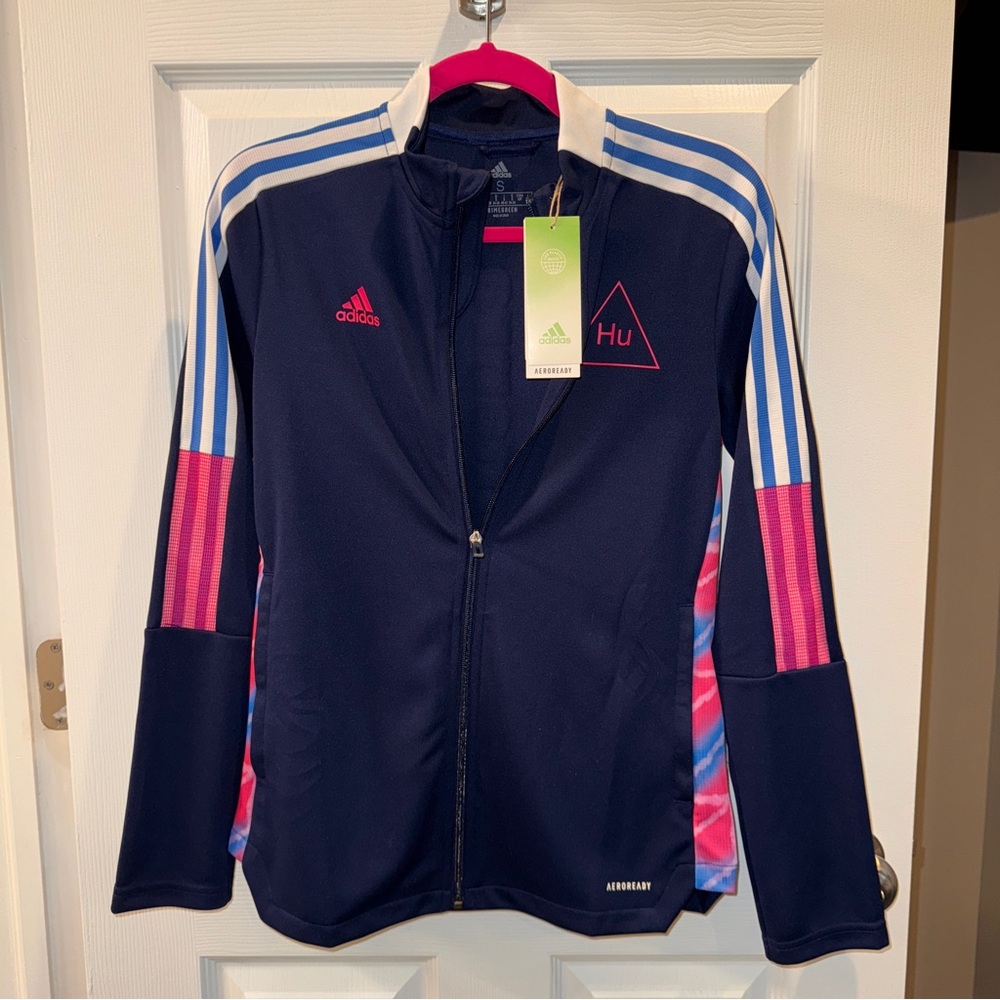 NWT Adidas Jacket, Navy & Pink size small, human race collection